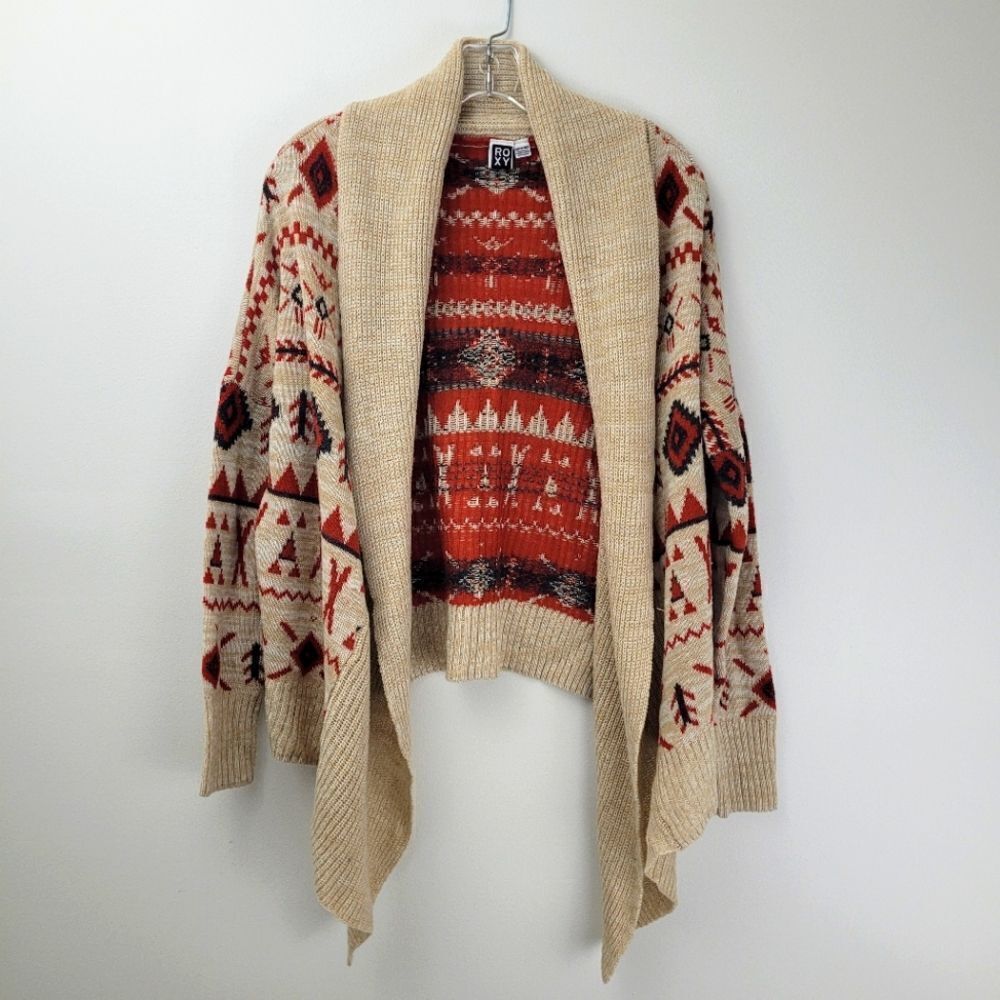 ROXY tribal print open cardigan sweater
